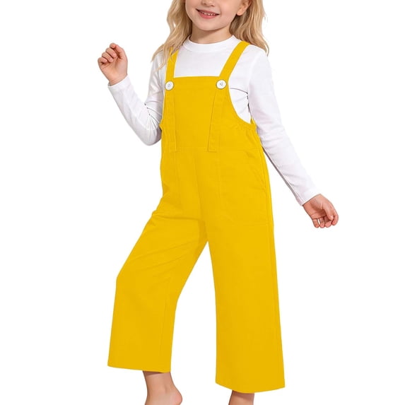 BOOMNY Girls Bib Overalls Loose Overalls for Kids Trendy Adjustable Strap Solid Romper Jumpsuit With Pocket
