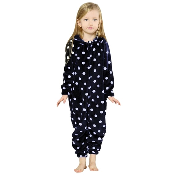 BOOMNY Girls Flannel Jumpsuits Dot Graphic Long Sleeve Buttons Jumpsuits for Kids Soft Warm Loungewear Jumpsuit