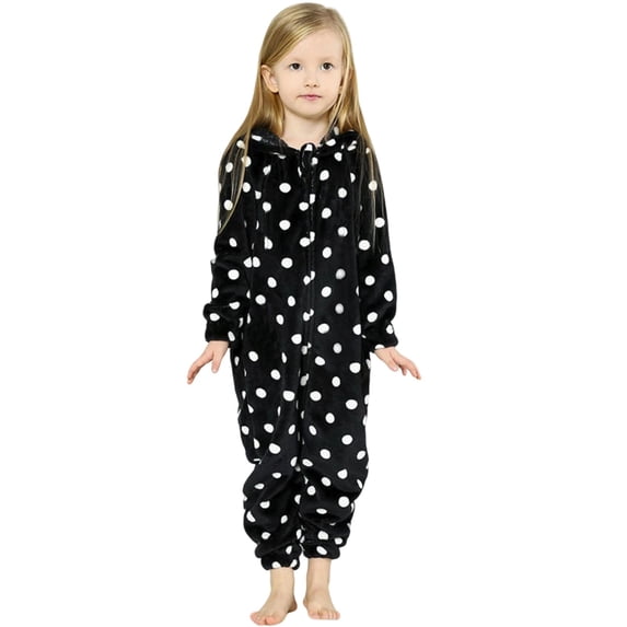 BOOMNY Girls Flannel Jumpsuits Dot Graphic Long Sleeve Buttons Jumpsuits for Kids Soft Warm Loungewear Jumpsuit