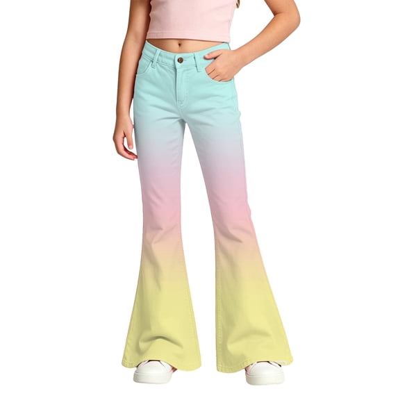 BOOMNY Girls Flared Pants Slim Preppy School Uniform Pants For Girl Dance Bell Bottoms Gradient Color Y2K Flare Leggings