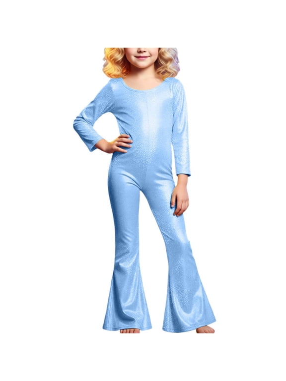 Girls Glitter Jumpsuits Sparkly Long Sleeve Leotard Romper for Kids Fashion Stage Performance Jumpsuit