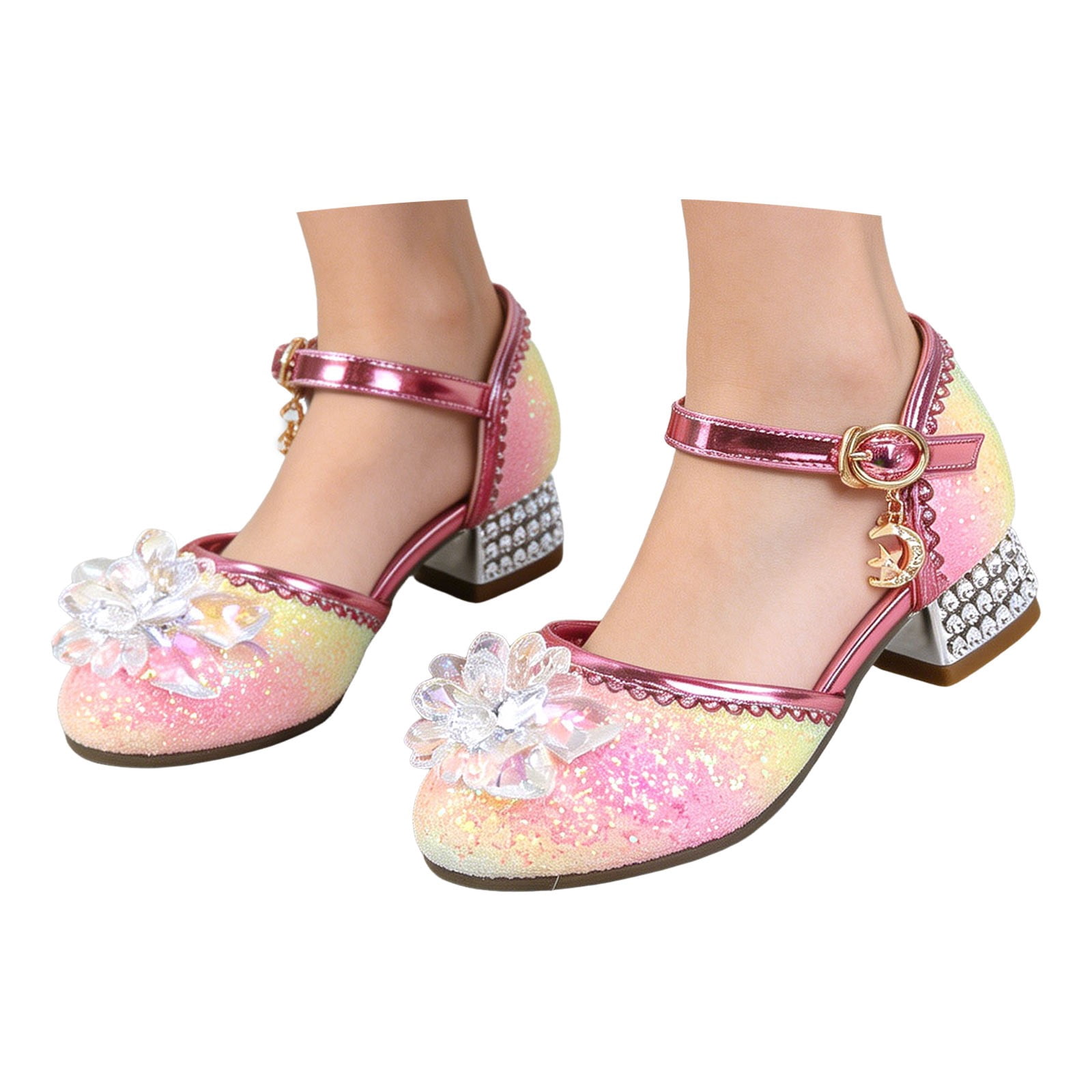 BOOMNY Girls Sandals Closed Toe Low Heels Crystal Sandals for Kids ...