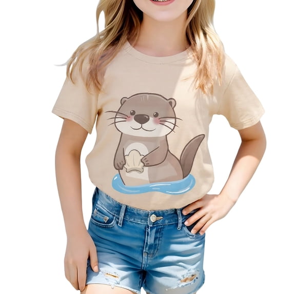 BOOMNY Girls Short Sleeve T Shirts Cute Animal Graphic T-Shirts Loose Tee Tops, Sizes 1-2 Years