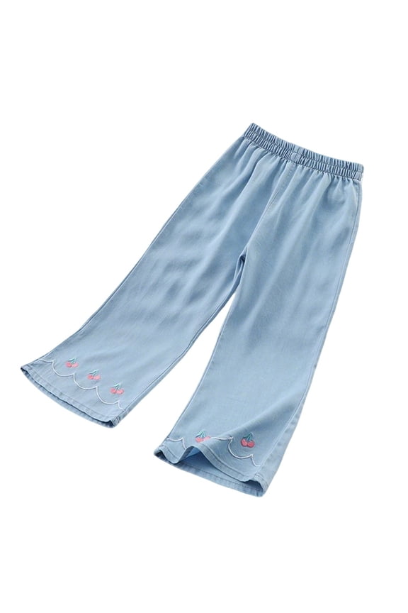 Girls Silk Jeans Straight Leg Pants for Girl Trendy Graphic Elastic Waist Denim Pants With Pocket