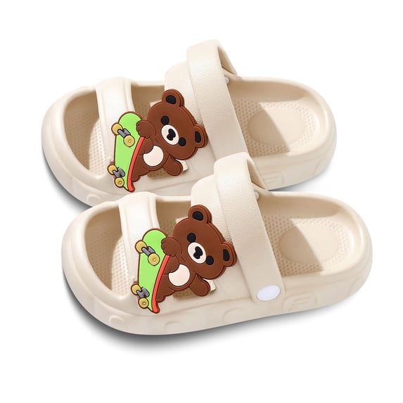 BOOMNY Girls Slippers Open Toe Flat Slides for Kids Adjustable Strap ...