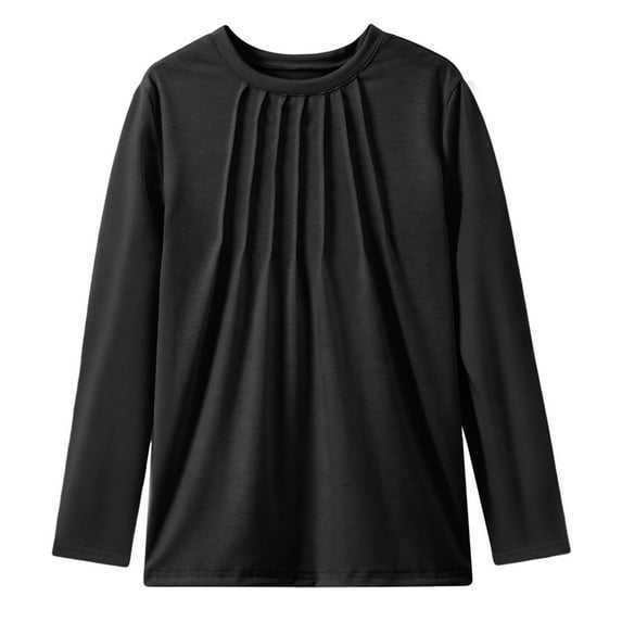 BOOMNY Girls T-Shirt Long Sleeve T-Shirts for Girls Solid Color Crew Neck Tee Shirt Cozy Fall Childrens Tops