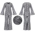 thumbnail image 1 of BOOMNY Halloween 70S Women Disco Outfit Hippie 7Pcs Sequin Top Bell Bottoms With Accessories Sets Shiny Stage Performance Partywear, 1 of 5