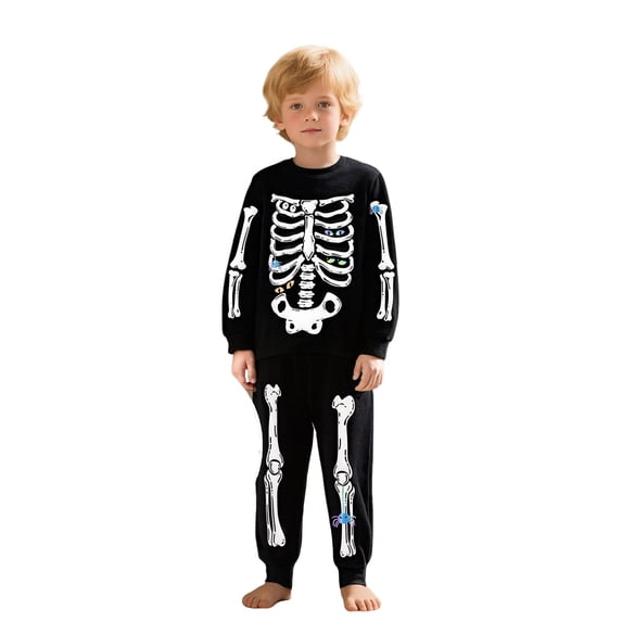 BOOMNY Halloween Boys 2 Peice Sweatsuits Hallowmas Skeleton Graphic Long Sleeve Sweatshirts Pants Outfits for Kids Comfy Clothing Set