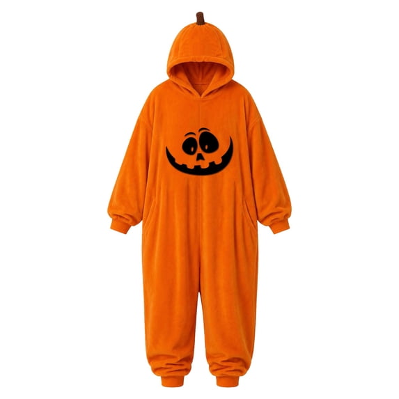 BOOMNY Halloween Flannel Pajamas Jumpsuit for Men And Women Hallowmas Pumpkin Face Graphic Long Sleeve Hooded Pjs Jumpsuit Cozy Warm Loungewear Homewear