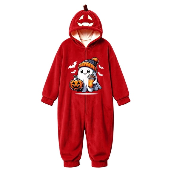 BOOMNY Halloween Flannel Pajamas Jumpsuit for Men And Women Hallowmas Pumpkin Face Graphic Long Sleeve Hooded Pjs Jumpsuit Cozy Warm Loungewear Homewear