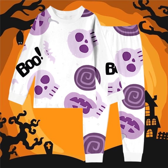 BOOMNY Halloween Girls 2 Peice Pajamas Sets Hallowmas Pumpkin Ghost Graphic Long Sleeve Sleepwear Tops Pants Pjs Set for Kids Cozy Loungewear Homewear