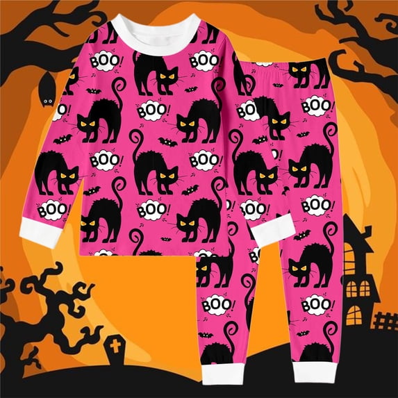 BOOMNY Halloween Girls 2 Peice Pajamas Sets Hallowmas Pumpkin Ghost Graphic Long Sleeve Sleepwear Tops Pants Pjs Set for Kids Cozy Loungewear Homewear