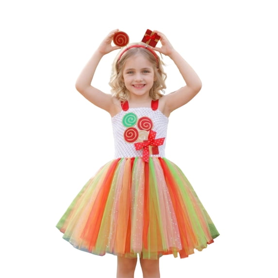BOOMNY Halloween Girls Princess Dress Up Hallowmas Graphic Sleeveless Dress With Hairband Sets for Kids Funny Stage Performance Outfits