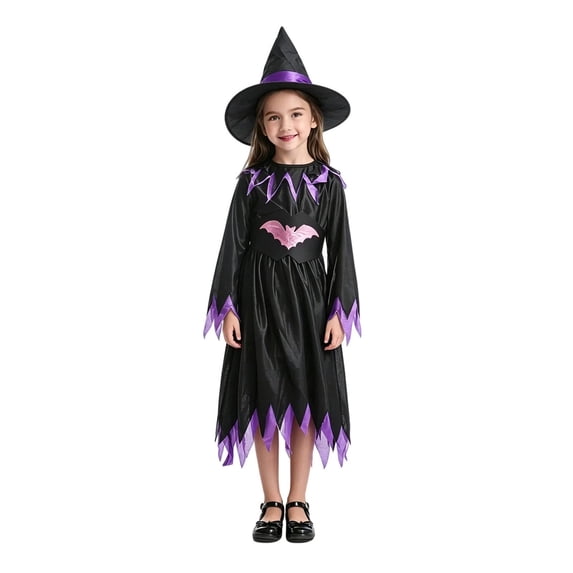 BOOMNY Halloween Girls Witch Dress Up Funny Witch Mesh Tulle Dress Clothes Sets for Kids Playful Stage Performance Outfits