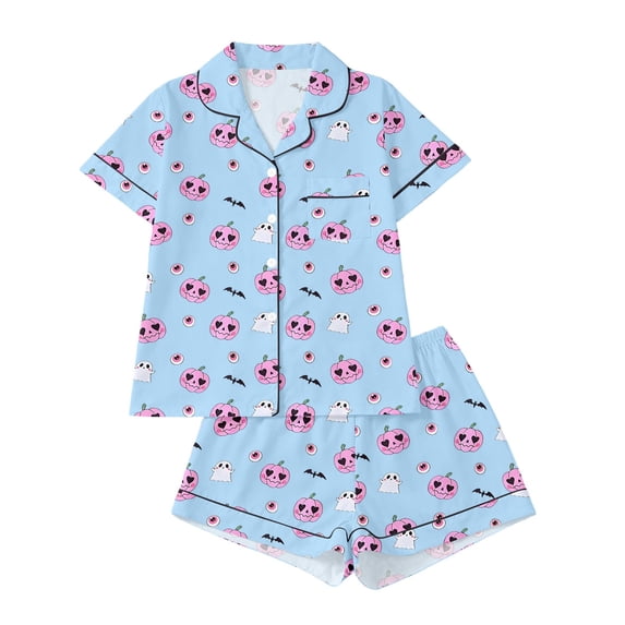 BOOMNY Halloween Pajama Set for Women Hallowmas Womens 2 Peice Pjs Sets Funny Pumpkin Ghost Graphic Short Sleeve Sleepwear Tops Pants Cozy Nightwear Loungewear