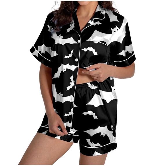 BOOMNY Halloween Pajama Set for Women Hallowmas Womens 2 Peice Pjs Sets Funny Pumpkin Skeleton Graphic Short Sleeve Sleepwear Tops Shorts Soft Homewear Loungewear