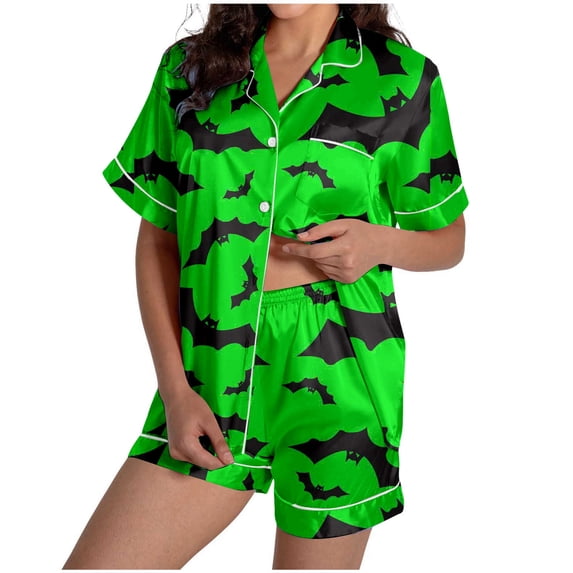 BOOMNY Halloween Pajama Set for Women Hallowmas Womens 2 Peice Pjs Sets Funny Pumpkin Skeleton Graphic Short Sleeve Sleepwear Tops Shorts Soft Homewear Loungewear
