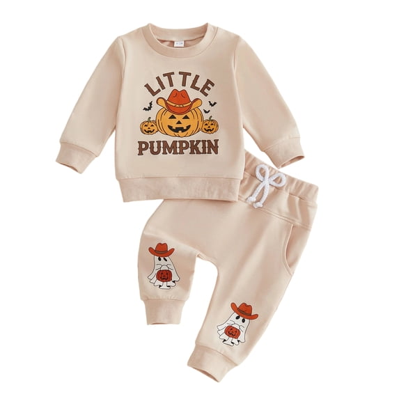 BOOMNY Halloween Toddler Boys Clothes Set Hallowmas Pumpkin Face Graphic Long Sleeve Sweatshirts Pants Outfits for Kids Soft Track Suits