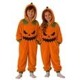 thumbnail image 1 of BOOMNY Halloween Toddler Girls Flannel Romper Hallowmas Pumpkin Face Graphic Long Sleeve Hooded Jumpsuits for Kids Soft Warm One Piece Fuzzy Jumpsuit, 1 of 6