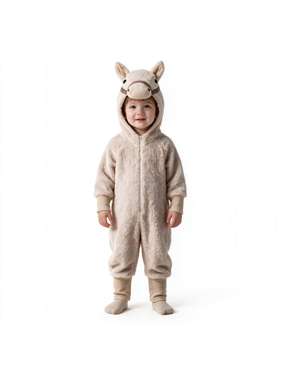 Halloween Unisex Boys Girls Flannel Jumpsuit Cute Sheep Shaped Long Sleeve Hooded Pjs Jumpsuit Playful Stage Performance Romper