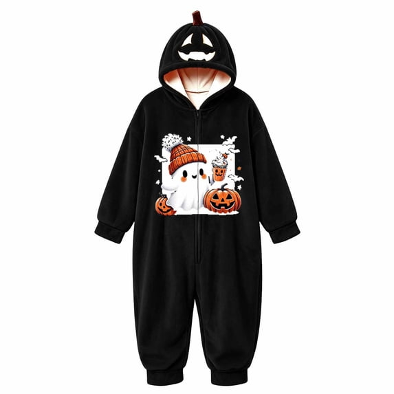 BOOMNY Halloween Unisex Men Womens Flannel Onesie Pajamas Hallowmas Ghost Graphic Long Sleeve Hooded Pjs Jumpsuit Cozy Warm Loungewear Homewear