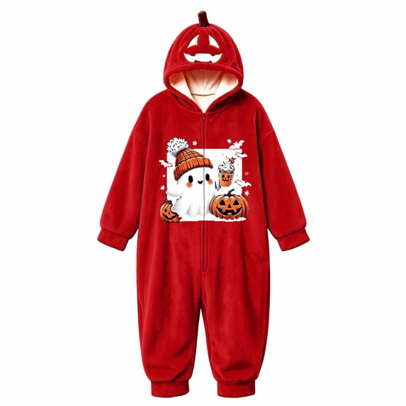 BOOMNY Halloween Unisex Men Womens Flannel Onesie Pajamas Hallowmas Ghost Graphic Long Sleeve Hooded Pjs Jumpsuit Cozy Warm Loungewear Homewear