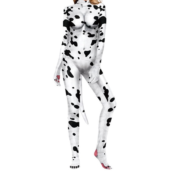 BOOMNY Halloween Womens Animal Bodysuit Hallowmas Animal Graphic Long Sleeve Catsuit Playful Stage Performance Fullbody Jumpsuit