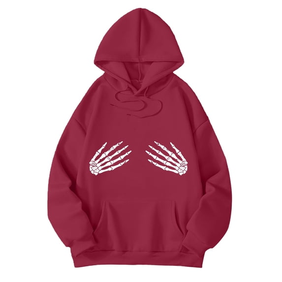 BOOMNY Halloween Womens Hoodies Hallowmas Skeleton Graphic Hoodie for Women Y2K Long Sleeve Pullover Hooded Sweatshirts With Pockets