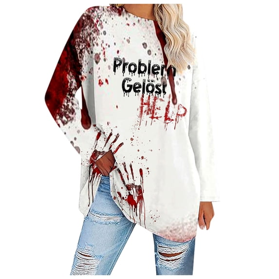 BOOMNY Halloween Womens Long Sleeve Tshirts Crew Neck Hallowmas Graphic T-Shirt Cozy Fall Winter Tee Tops for Women