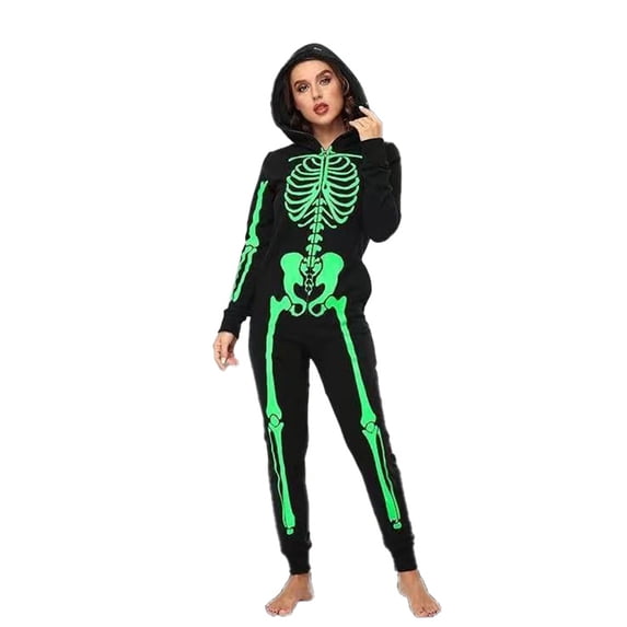 BOOMNY Halloween Womens Onesie Pajamas Hallowmas Skeleton Graphic Long Sleeve Hooded Pjs Jumpsuit Cozy Warm Loungewear Homewear