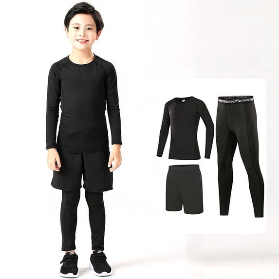 BOOMNY Baby Boys Sports Outfit Set 3 Peice Workout Clothes Set for Kids Solid Color Long Sleeve Basketball Tops Shorts Pants Soft Athletic Clothing for Child