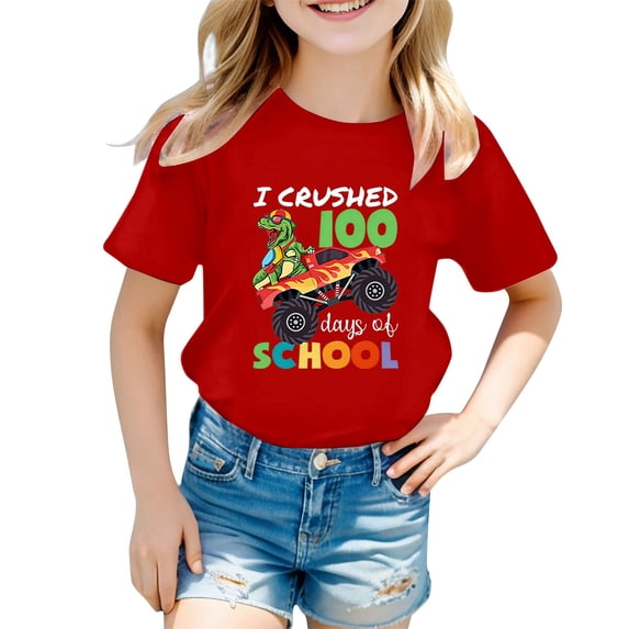 BOOMNY Infant Baby Girls Tshirts Short Sleeve T Shirts for Girls 100 Days Of School Letter Graphic Breathable Loose Fit Cozy Childrens Athletic Tees