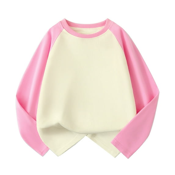 BOOMNY Kids Girls Tshirts Long Sleeve T-Shirts for Girls Patchwork Color Crew Neck Tee Shirt Cozy Fall Childrens Tops