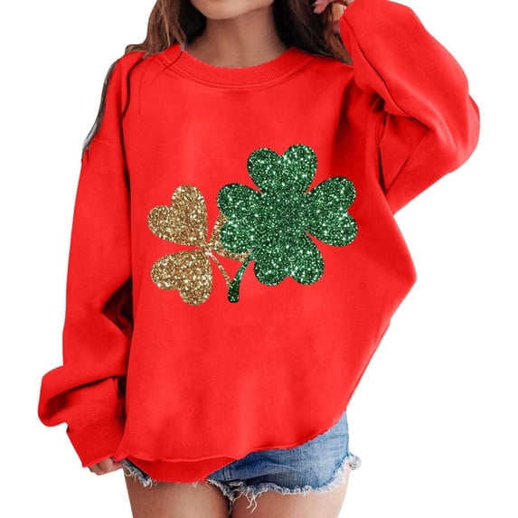 BOOMNY Kids Graphic St.Patricks Day Prints Sweatshirt Crewneck Long Sleeve Cute Letter Pullover Tops Comfort Toddler Dailywear