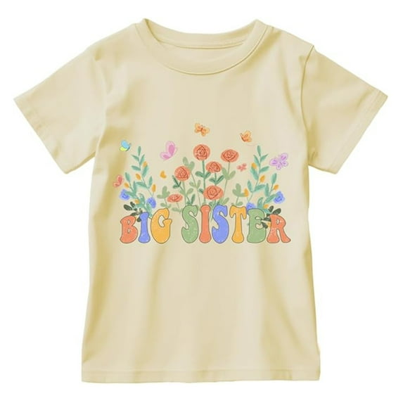 BOOMNY Kids Infant Girls Tshirt Short Sleeve Casual Big Sister Letter Printed T Shirts Lightweight Loose Summer Shirt Tops Comfy Girls Dailywear