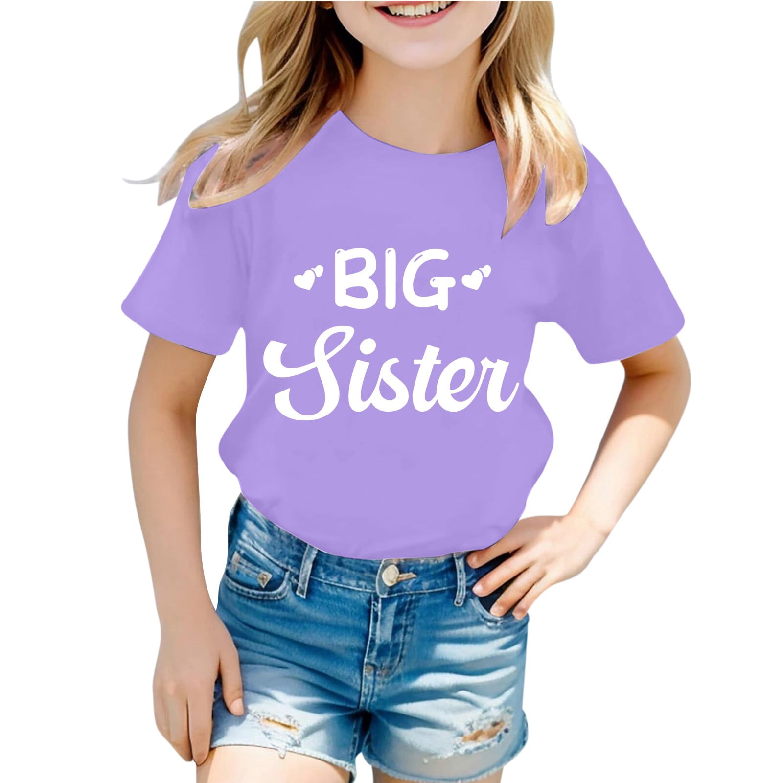 BOOMNY Kids Infant Girls Tshirt Short Sleeve Casual Big Sister Letter