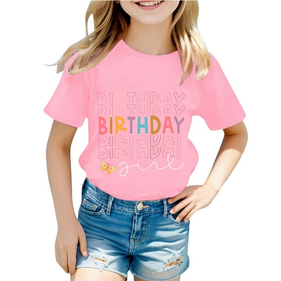 BOOMNY Kids Infant Girls Tshirt Short Sleeve Casual Birthday Letter Printed T Shirts Lightweight Loose Summer Shirt Tops Comfy Girls Dailywear
