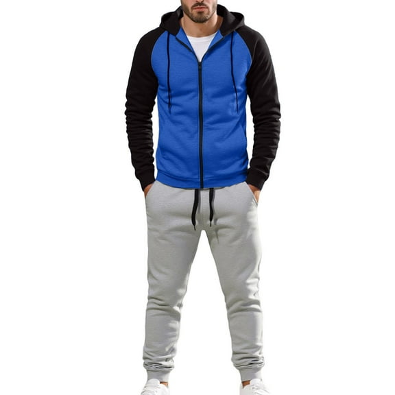 BOOMNY Men'S Sweatsuits Patchwork Color Cardigan Hoodies Sweatpants 2Pcs Gym Sweat Suits Running Jogging Fall Winter Athletic Tracksuit Outfits