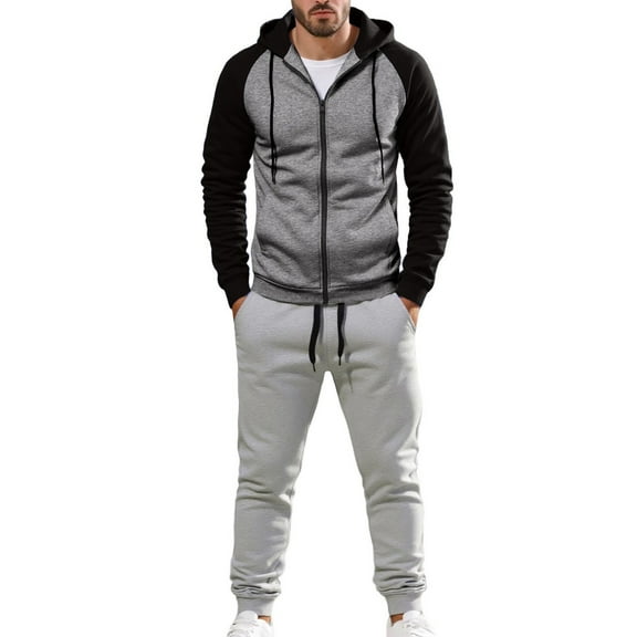 BOOMNY Men'S Sweatsuits Patchwork Color Cardigan Hoodies Sweatpants 2Pcs Gym Sweat Suits Running Jogging Fall Winter Athletic Tracksuit Outfits