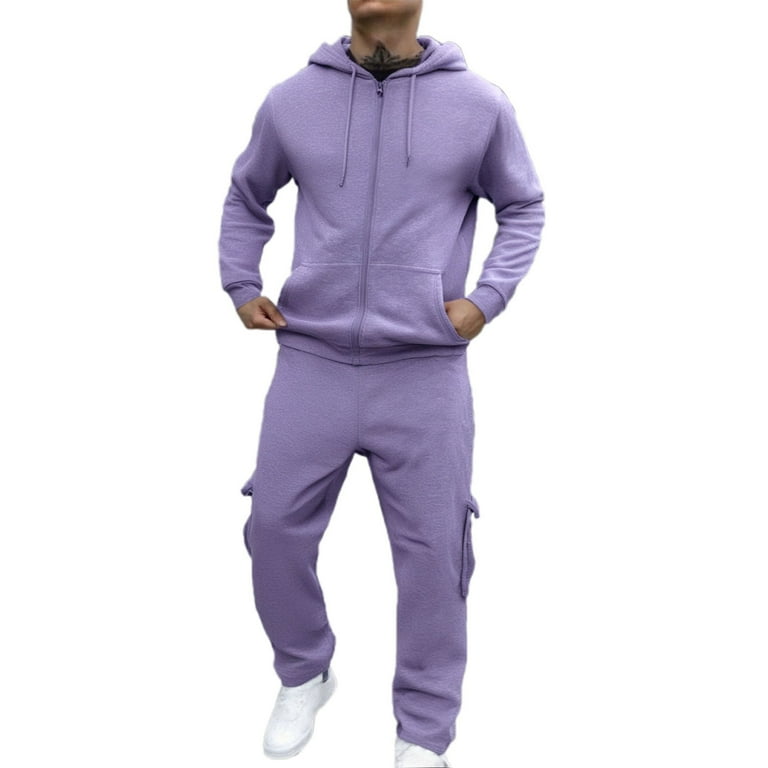 BOOMNY Men'S Sweatsuits Solid Color Fleece Lined Hoodies Baggy