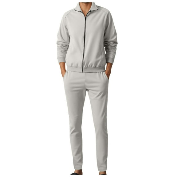 BOOMNY Men'S Sweatsuits Solid Color Zip Jacket Pants 2Pcs Gym Sweat Suits Running Jogging Fall Winter Athletic Tracksuit Outfits