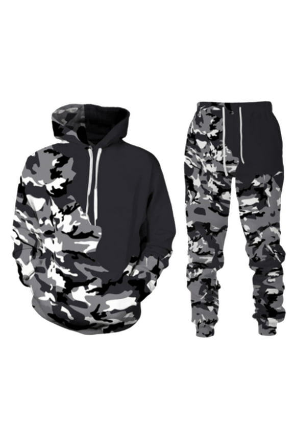 Men Sweatsuits Set Camouflage Graphic Hoodies Sweatpants 2Pcs Gym Sweat Suits Running Jogging Fall Winter Athletic Tracksuit Outfits