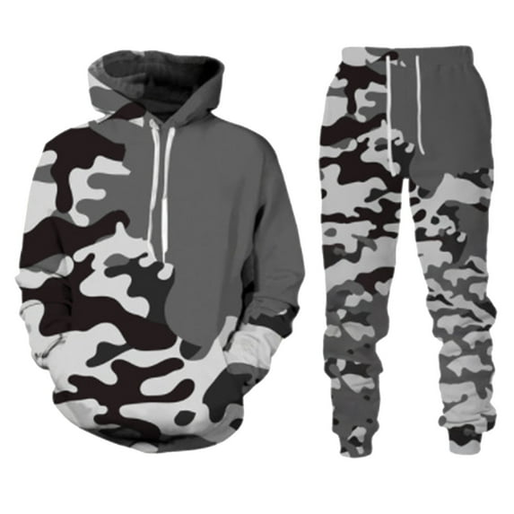 BOOMNY Men Sweatsuits Set Camouflage Graphic Hoodies Sweatpants 2Pcs Gym Sweat Suits Running Jogging Fall Winter Athletic Tracksuit Outfits
