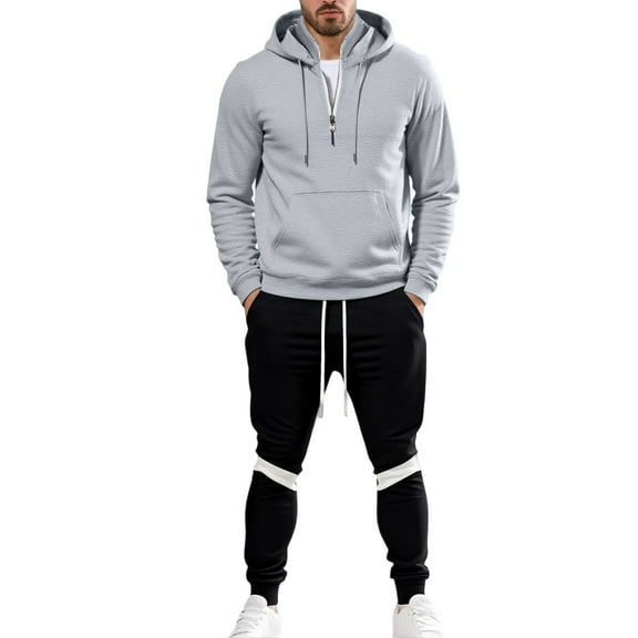 BOOMNY Men Sweatsuits Set Solid Color Hoodies Sweatpants 2Pcs Gym Sweat Suits Running Jogging Fall Winter Athletic Tracksuit Outfits