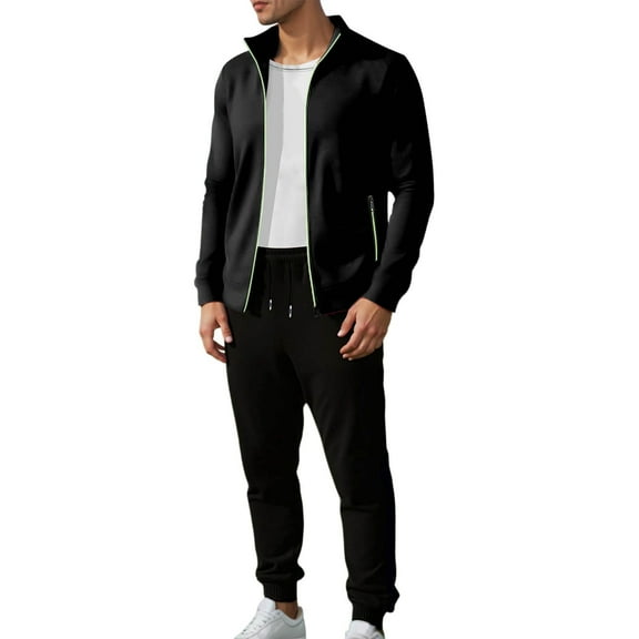 BOOMNY Men Sweatsuits Set Solid Color Zip Jacket Sweatpants 2Pcs Gym Sweat Suits Running Jogging Fall Winter Athletic Tracksuit Outfits