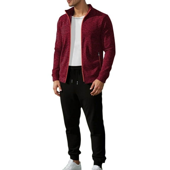 BOOMNY Men Sweatsuits Set Solid Color Zip Jacket Sweatpants 2Pcs Gym Sweat Suits Running Jogging Fall Winter Athletic Tracksuit Outfits