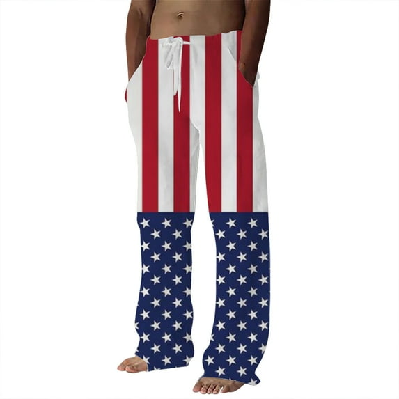 BOOMNY Men's 4th Of July Pants Patriotic July 4th Usa Flag Star Striped Printed Casual Pants For Men Stretchy Waist Drawstring 4th Of July Soft Trousers Fashion Festival Clothes