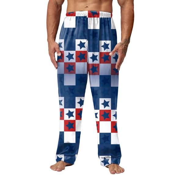 BOOMNY Men's Independence Day Pants Patriotic July 4th Usa Flag Star Striped Printed Casual Pants For Men Stretchy Waist Drawstring 4th Of July Soft Trousers Comfy Festival Clothes