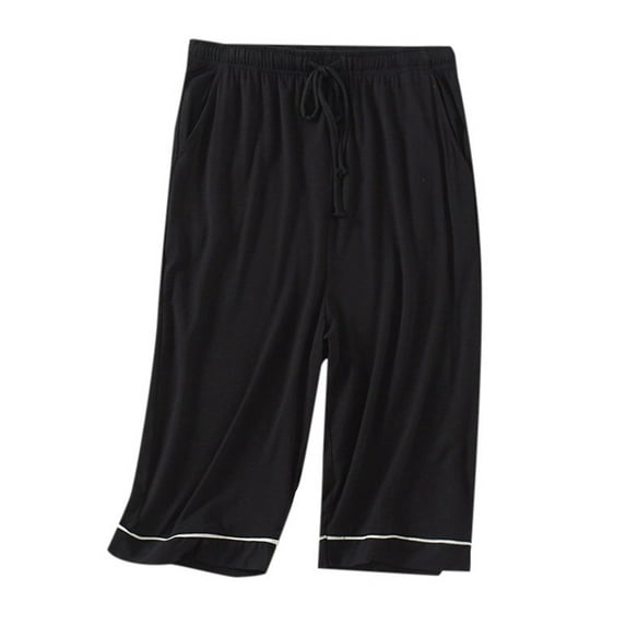 BOOMNY Men's Pajama Pants Wide Leg Pajamas Capri Pants for Men Solid Color Soft Pj Bottoms Pant With Pockets Cozy Homewear Loungewear