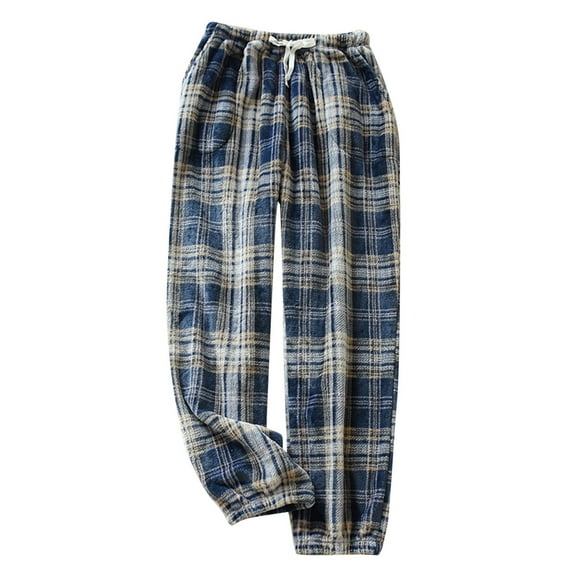 BOOMNY Men's Pajama Pants Wide Leg Thick Flannel Pajamas Pants for Men Plaid Soft Pj Bottoms Pant With Pockets Warm Fall Winter Homewear Loungewear